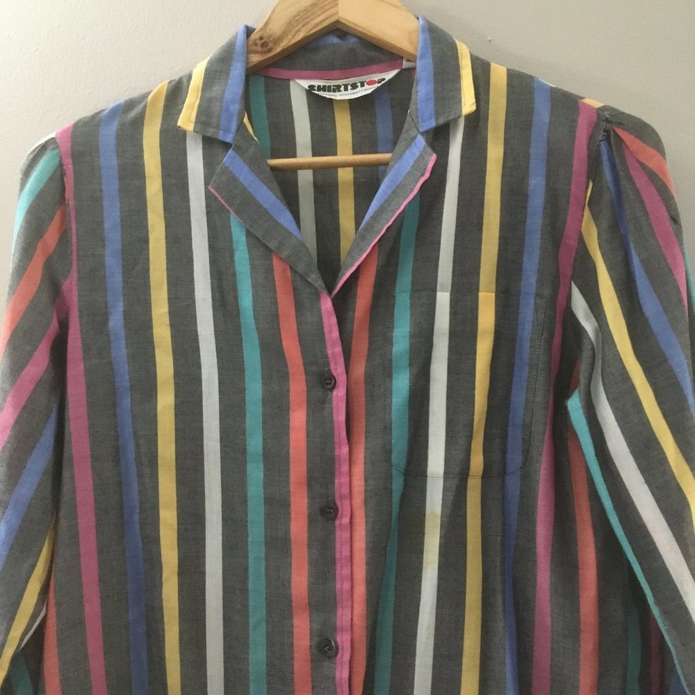 VTG 80s Lightweight Striped Puffy Sleeve Vintage 1980s